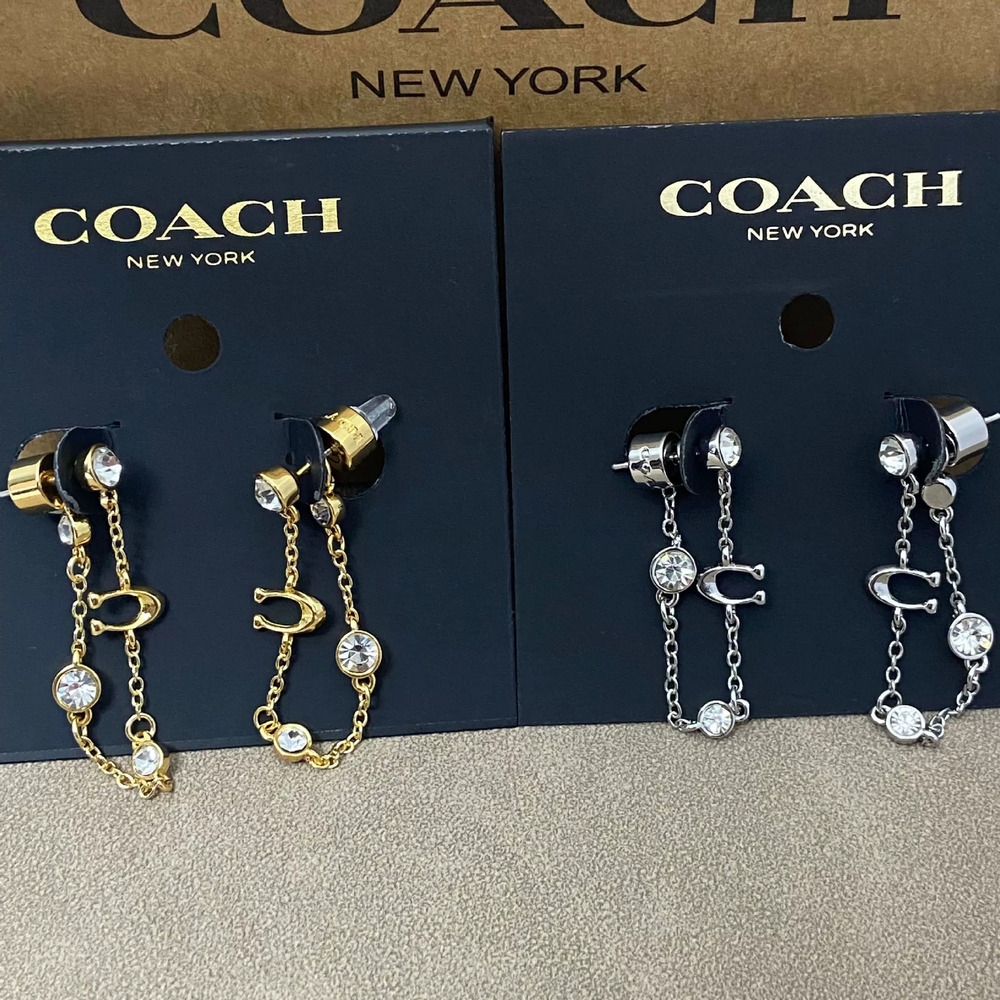 Coach Dangle Tassel Rhinestone Earrings